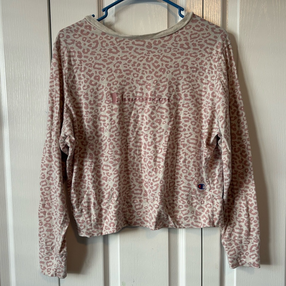 Champion Light Pink and Cream Long Sleeve Cheetah Print Top